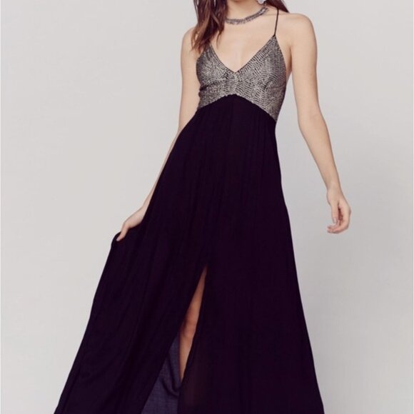 Cleobella Shalmar Maxi Dress Sequin Top Black Silver Open Back Small - Picture 2 of 14